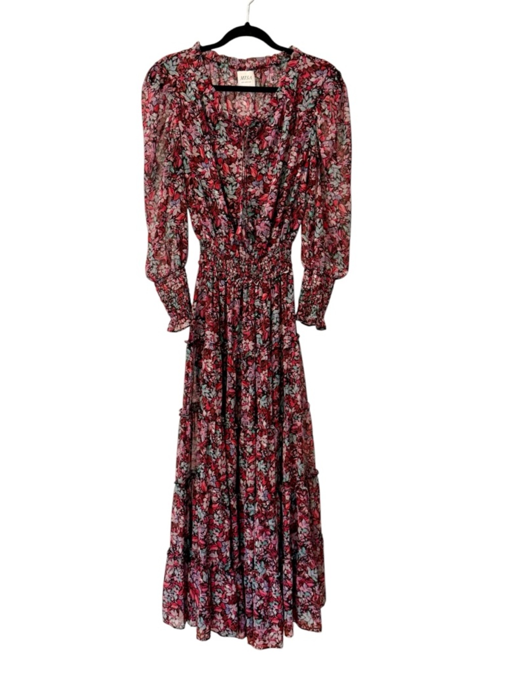 MISA Los Angeles Xirena Floral Ruffle Maxi Dress Purple Pink Size Small - Picture 2 of 12